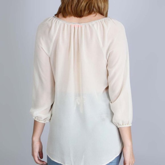 Ivory Print Bohemian Top Sz S - Picture 2 of 8